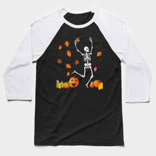 Fall Skeleton Dancing Halloween Fun Baseball T-Shirt